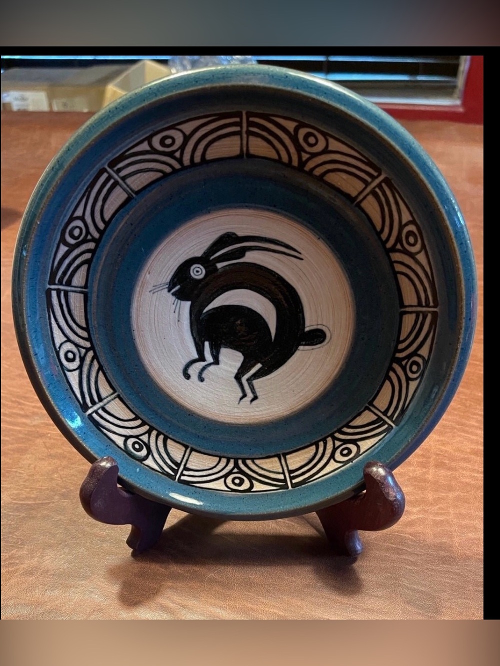 Vintage Southwest primitive rabbit plate pottery 99’ Barbara Campbell